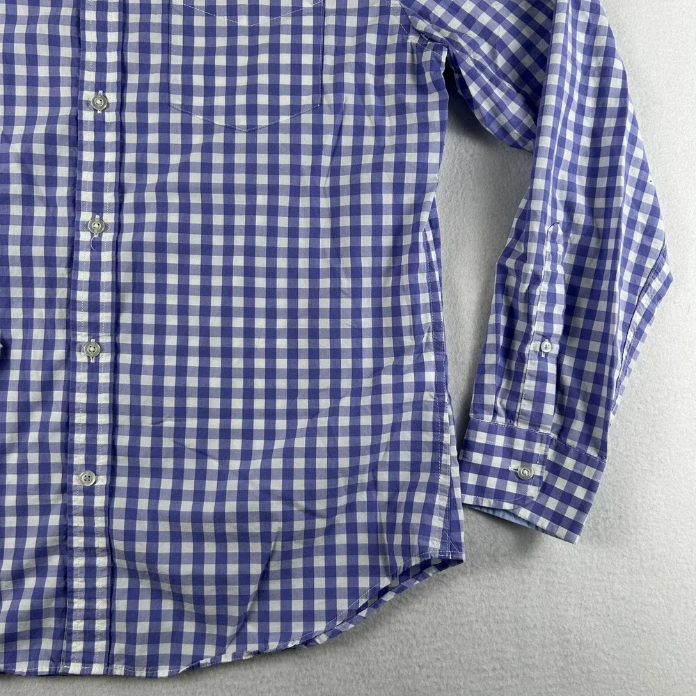 Banana Republic Shirt Mens Large Blue Check Long Sleeve Stretch Button Up Slim